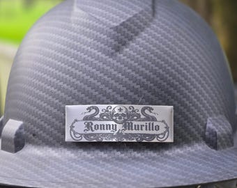 hardhat name plate custom gold silver construction worker hat accessory personalized engraved name plaque