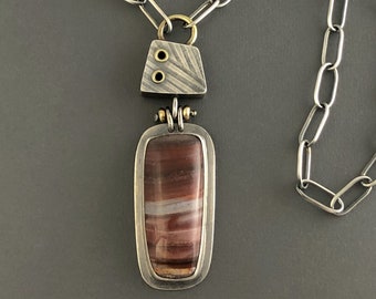 Red Jasper Sterling silver hollow-formed necklace, riveted pendant, bezel set necklace, hand fabricated sterling silver chain, one of a kind