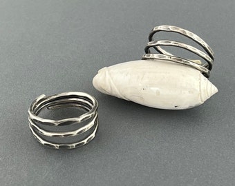 Silver wraparound ring, sterling wrapped ring, everyday ring, hammered band, artisan ring, multiple band ring
