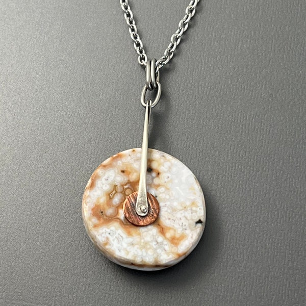 Ocean Jasper Necklace, sterling silver, hand forged, mixed metal, silver and brass, ocean jasper pendant, gift for her, birthday gift
