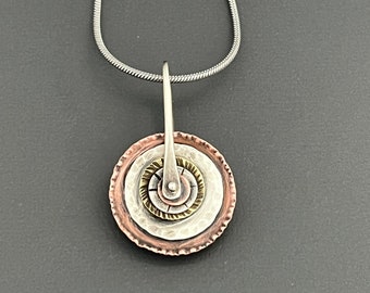 Spinner Necklace, Copper and mixed metal pendant, spinning pendant, fidget jewelry, sterling silver, copper, brass, steam punk pendant