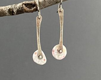White Ocean Jasper Pebble earrings, sterling silver, hand forged, jasper earrings, riveted stones, simple earrings, every day earrings