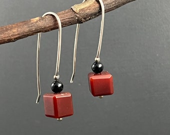 Red gemstone earrings, Carnelian earrings, red earrings, simple beaded earrings, long beaded earrings, colorful earrings