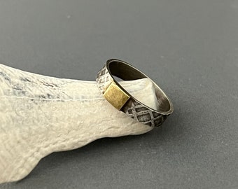 Silver ring band, sterling silver ring, size 7, mixed metal ring, silver and brass ring, textured ring band, stacking ring