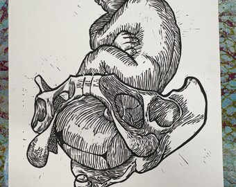 Blessed Ordeal -  9" x 12" Original Linocut Print