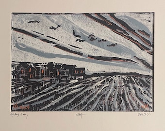 Linocut - Grey Days at Shore