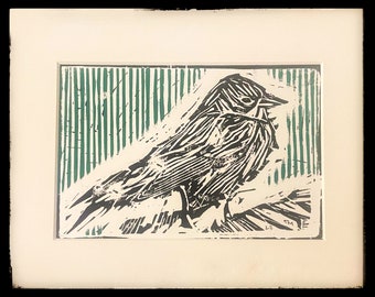 Linocut Print - Bird with Bamboo