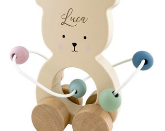 Personalised Wooden Teddy Motor Pull Toy