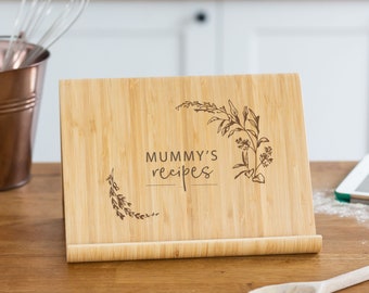 Personalised Bamboo Floral Recipe Book or Tablet Stand