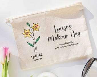 Bolsa de maquillaje cosmética de flores de nacimiento personalizada / Bolsa de maquillaje / Bolsa de artículos de tocador / Regalos de cumpleaños para ella / Organizador de maquillaje