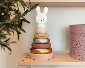 Personalised Wooden Pink Bunny Stacking Toy