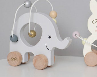 Personalised Wooden Elephant with Abacus Toy