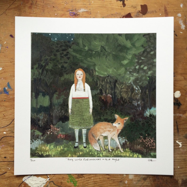Fine art print of original oil painting they would find answers in the night limited edition fine art giclee print of girl with fox image 3