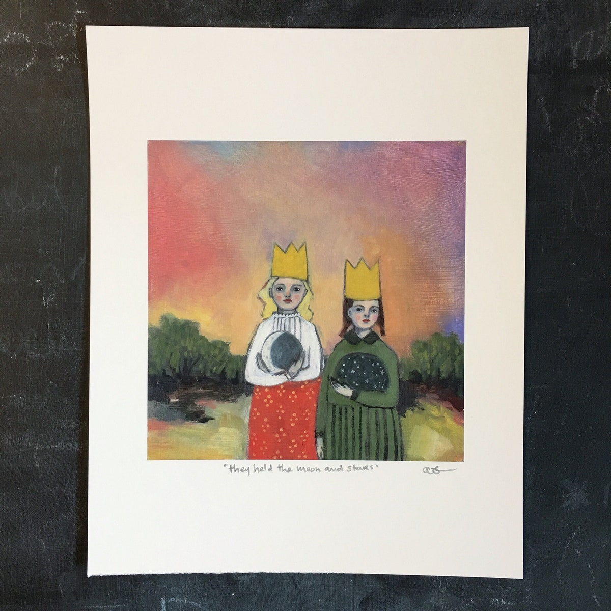 They Held the Moon and Stars - Fine Art Print of Oil Painting, Two Girls, Sisters, Wall Art, Giclee Print, Prints, Wall Decor, Best Friends - Etsy