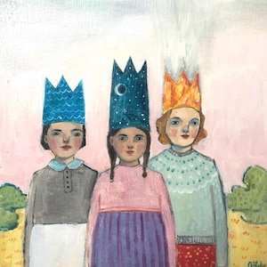 Print - everything was theirs  - print of oil painting, wall art, giclee print, art, three girls, sisters, crowns, best friends