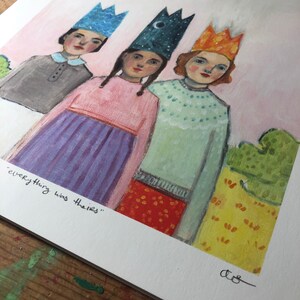 Print everything was theirs print of oil painting, wall art, giclee print, art, three girls, sisters, crowns, best friends image 5