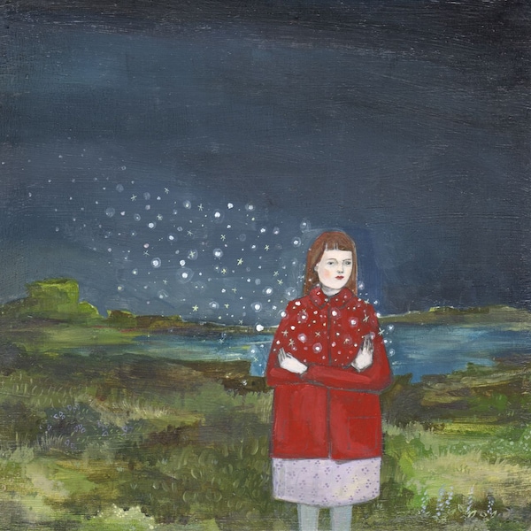 print of oil painting - the stars were hers - limited edition giclee print, wall art, navy blue art