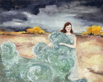 giclee print - she carried with her the sea - fine art print of oil painting, wall art