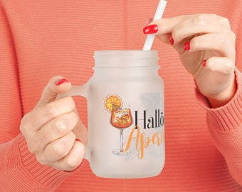 Taza Mason Jar, tapa, pajita, café, bebidas frías, regalo, familia, amigos, viajes, Aperol, Aperölchen, artículo de broma, diversión