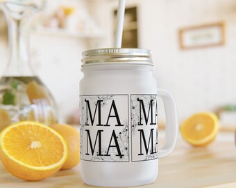 Fête des mères, tasse en pot Mason, couvercle, paille, café, boissons froides, cadeau, famille, amis, en déplacement, article de blague, maman, mère,