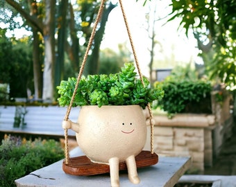 Swing Plant Pot | Plant Pot Head | Fun Plant Pot | Swinging Head Plant Pot | Novelty Plant Pot | Garden Decoration | Garden Swing | Fun Gift