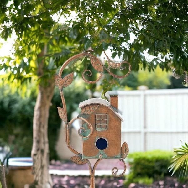 Bird House Pole | Metal Bird House Pole | Bronze Bird House | Garden Bird House | Garden Decoration | Garden Accessories | Housewarming Gift