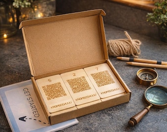 Interaktivt skattjaktsspel med QR-kod för barn – Skanna QR-koden på din telefon – ledtråden visas på TV:n (återanvändbart familjeäventyrskit)