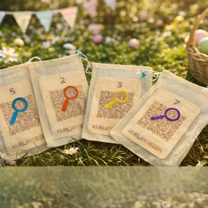 Juego interactivo de búsqueda del tesoro con código QR para niños: escanea el código QR con tu teléfono y la pista aparecerá en la televisión (Kit de aventuras familiar reutilizable). imagen 3