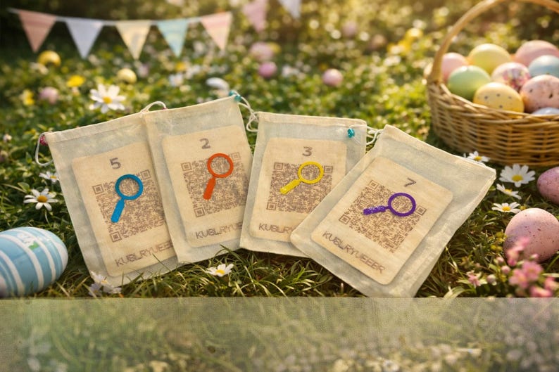 Juego interactivo de búsqueda del tesoro con código QR para niños: escanea el código QR con tu teléfono y la pista aparecerá en la televisión (Kit de aventuras familiar reutilizable). imagen 3