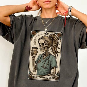 Comfort Colors Registered Nurse Tarot Card T-shirt, Registered Nurse Shirt, Fall Skeleton RN T-shirt, Funny Skeleton Nurse T shirt
