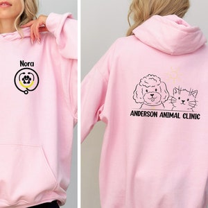 Personalized Vet Tech Hoodie, Vet Tech Name Hoodie, Pets Name Hoodie, Veterinarian Medicine Pocket Back Hoodie, Your Clinic Name Hoodie