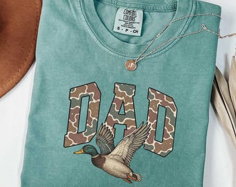 Comfort Colors Camo Dad Shirt, Father's Day Shirt, Camo Flying Mallard Duck Shirt, Duck Hunting Shirt, Mallard T-shirt, Hunting Shirt