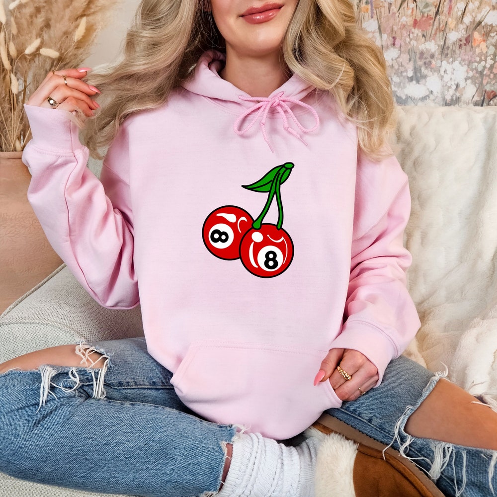 Vintage Cherry 8 Ball 90S Graphic Hoodie, Retro Billiards Lovers Oversized Hoodie, Y2K Lucky Hoodie, Cool 2000S Billiards Gift, Y2K Clothing Alwasky