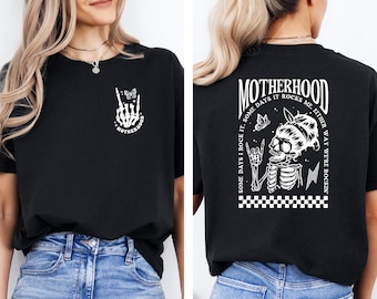 Some Days I Rock, Some Days It Rocks Me, Either Way We're Rockin, Motherhood Mom Tee, Motherhood Rock Skeleton,Trendy Mama, Rocker Mom Gifts