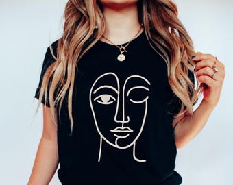 Minimalist Line Art Face Shirt, Abstract Face Art T Shirt, Modern Aesthetic Graphic Tee, Trendy Art Lover Gift, Unisex Minimal Design