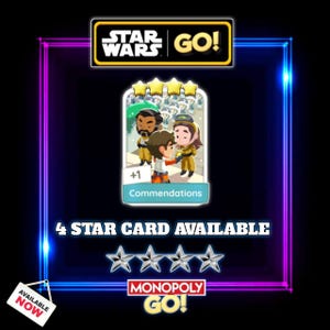 Belobigungen Monopoly_Go 4 Stern Sticker - Star Wars Go Album 1 Stück / Bestellung - Alle Verfügbar