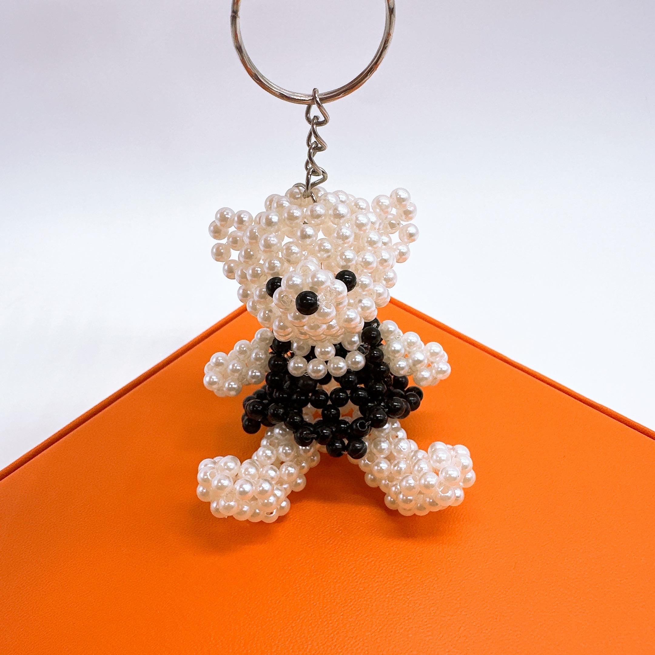 Beaded Polar Bear Bag Charm Keychain | Black Dress Animal