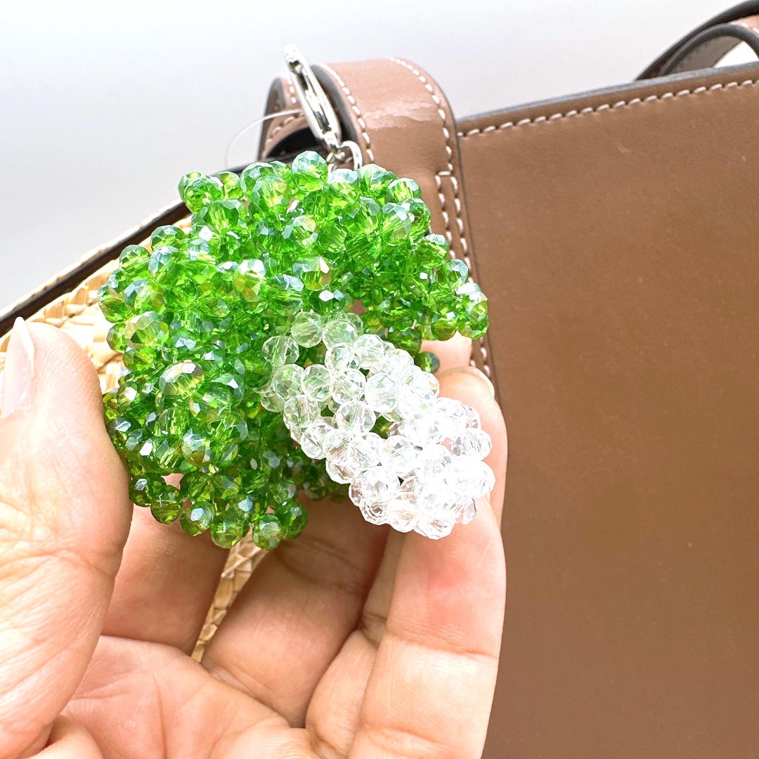 Cabbage Key Chain Handmade Beaded Napa Cabbage Keychain, Green Crystal Glass Vegetable ...