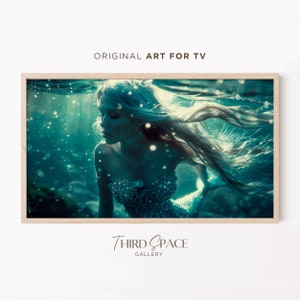 Mermaid Frame Tv Art, Blue Coastal Decor, Mythical Tv Art, Mermaid Photograph, Mermaid Screensaver, Blonde Mermaid, Samsung Art Frame Tv 85