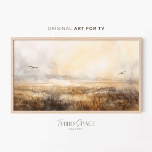 Watercolor Marsh Art for Samsung Frame TV - Coastal Landscape Painting, Neutral Wall Art, American Marshland Scene, Beach House Decor 44