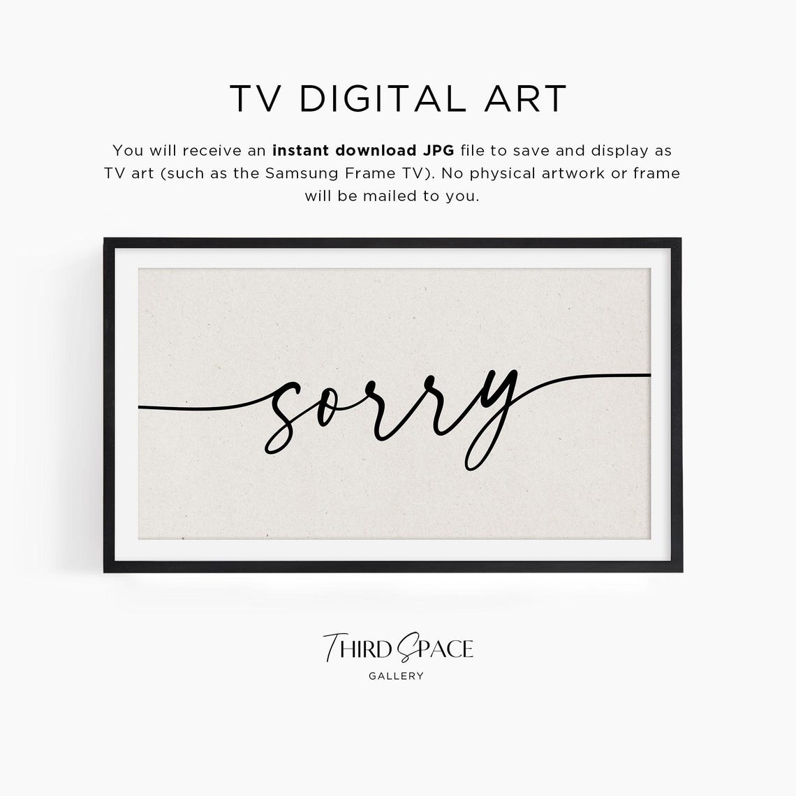 Sorry Tv Art, Minimalist Calligraphy Typography Digital Art, Elegant ...