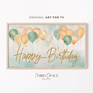 Happy Birthday TV Art, Samsung Frame TV Decor, Gold Balloons, Surprise Party, Celebration Art, Birthday Decor, Living Room TV Art 467