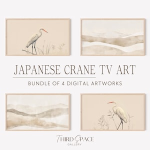 Samsung Frame Tv Art Japoński Żuraw, Vintage Japońskie Malarstwo, Minimalistyczna Sztuka Ścienna Wabi Sabi, Japandi Bird Art Bundle, Abstrakcyjna Sztuka 322