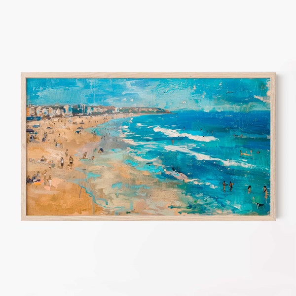 Bondi Beach Tv Art, Bondi Painting Samsung Frame Tv, Rustic vintage print, Seasonal Summer Art, Coastal Decor, Wall Art for Beach House 141