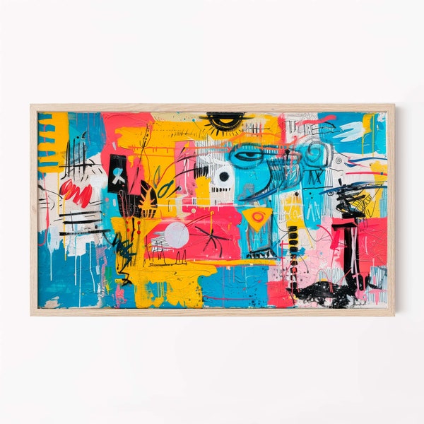 Basquiat Samsung Tv Kunst, Jean Michel Basquiat inspiriert, Abstrakte Landschaft, Urban Art, Graffiti Samsung Rahmen Tv Kunst, zeitgenössische Kunst 68
