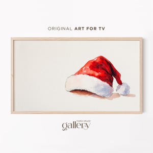 Santa Hat TV Art, Vintage Christmas Samsung Frame, Santa Claus Hat, Holiday Decor, Cottagecore Decor, Watercolor Minimalist Wall Art 678