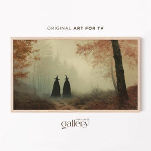 Samsung Frame Tv Art Witch, Two Witches Oil Painting, Vintage Halloween Art Download, Spooky Gothic Decor, Misty Forest Landscape 753