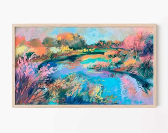 Monet TV Art, Monet schilderij kunst aan de muur, Samsung Frame TV Art, lente landschap schilderen, kleurrijke Lake Monet, Water TV kunst, impressionistische 155