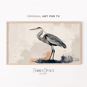 Samsung Frame Tv Art Japanese Crane, Watercolor Art, Vintage Japandi Bird Art,  Painting for Boho Decor, Minimalist Cranes Illustration  317