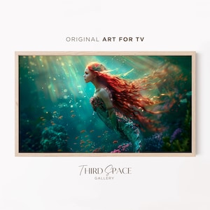 Samsung Frame Tv Art Mermaid, Ocean Frame Tv Art, Mermaid With Red Hair, Under Water Tv Art, Surreal Fantasy Art, Beautiful Mermaid Photo 72